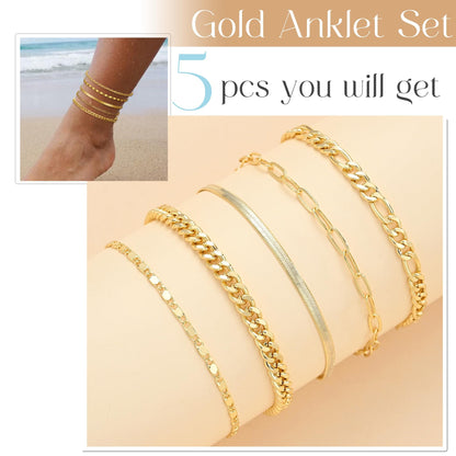 Gold Cuban Link Anklet Stack The Nichole Collection