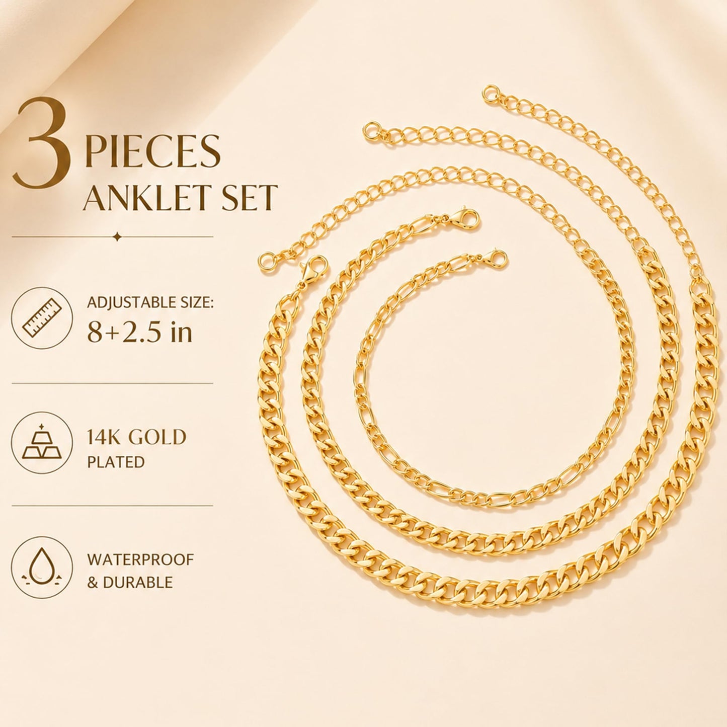 Gold Cuban Link Anklet Stack The Nichole Collection