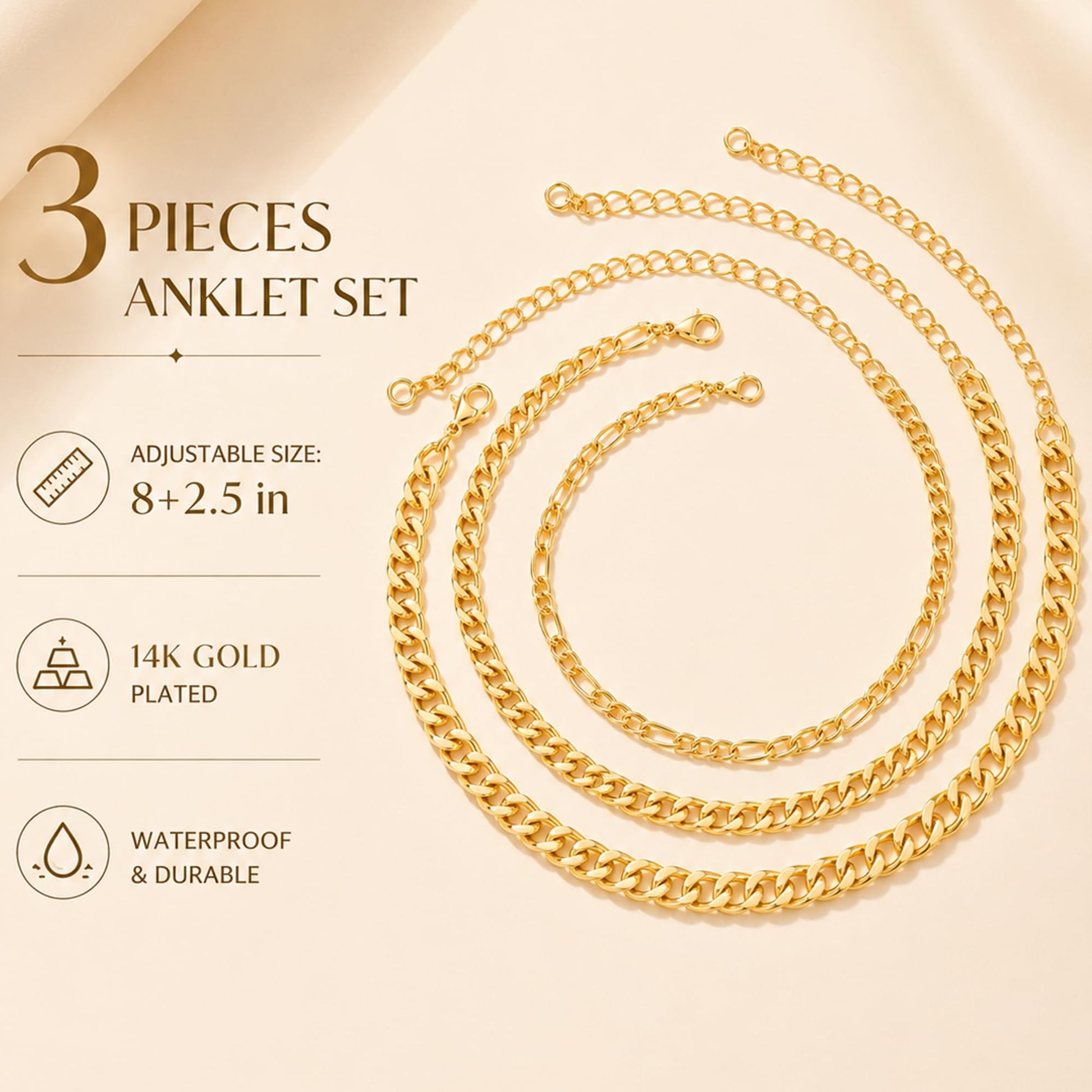Gold Cuban Link Anklet Stack The Nichole Collection