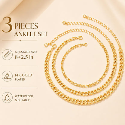 Gold Cuban Link Anklet Stack The Nichole Collection