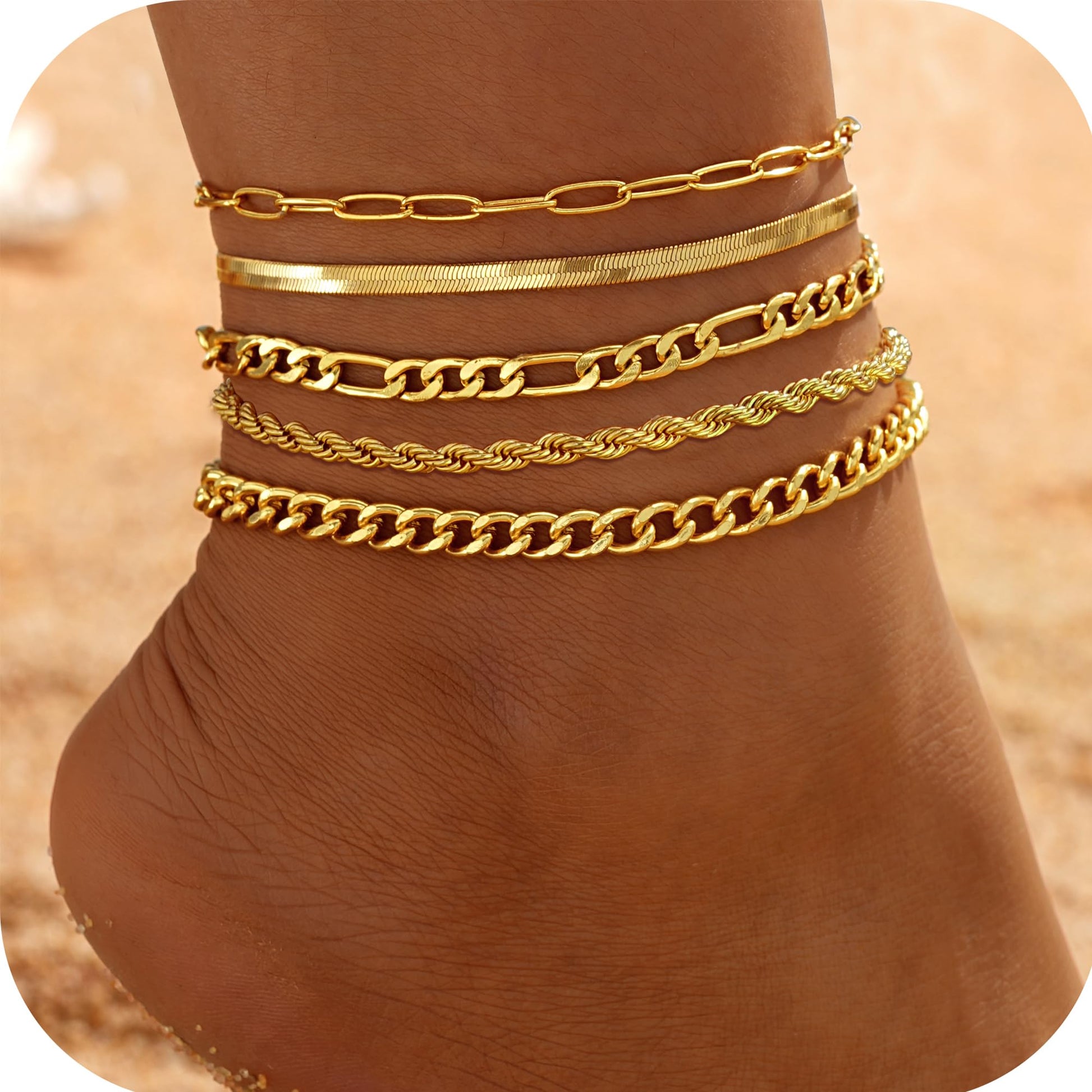 Gold Cuban Link Anklet Stack The Nichole Collection