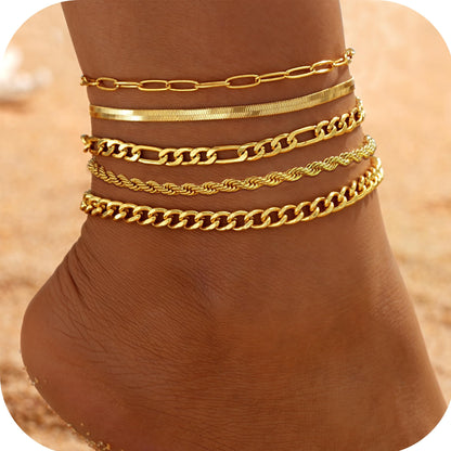 Gold Cuban Link Anklet Stack The Nichole Collection
