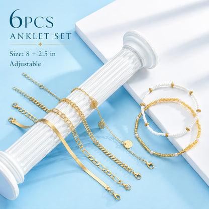 Gold Cuban Link Anklet Stack | The Nichole Collection