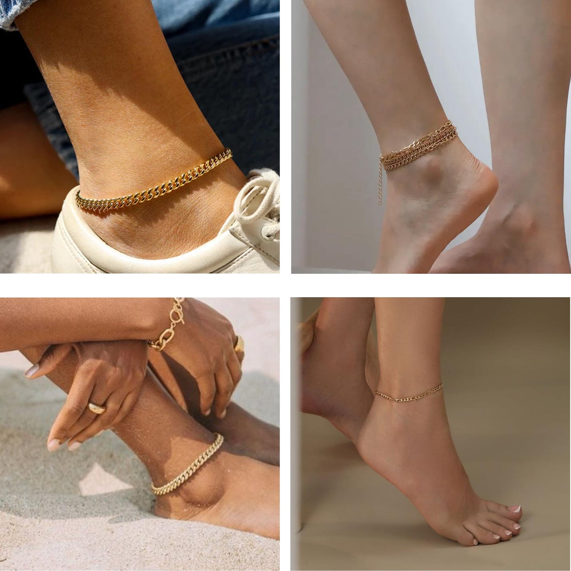 Gold Cuban Link Anklet Stack The Nichole Collection