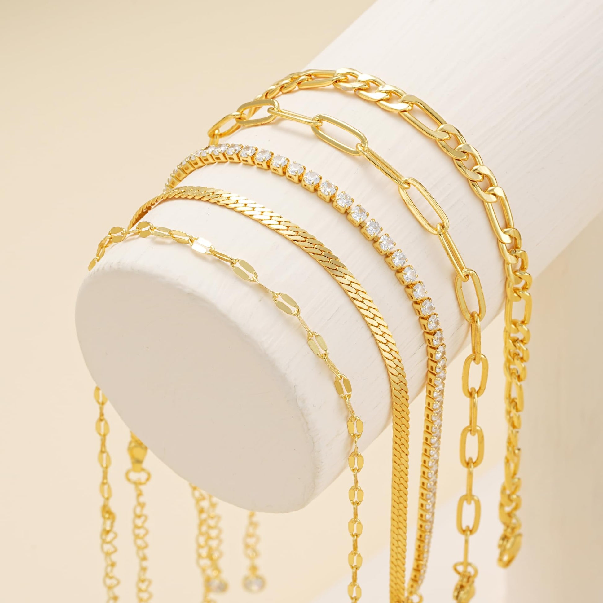 Gold Cuban Link Anklet Stack The Nichole Collection