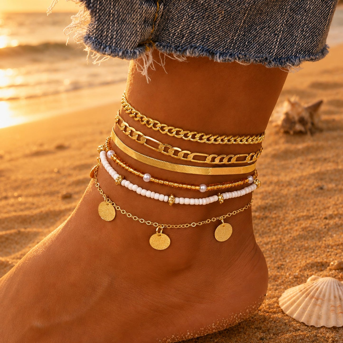 Gold Cuban Link Anklet Stack | The Nichole Collection