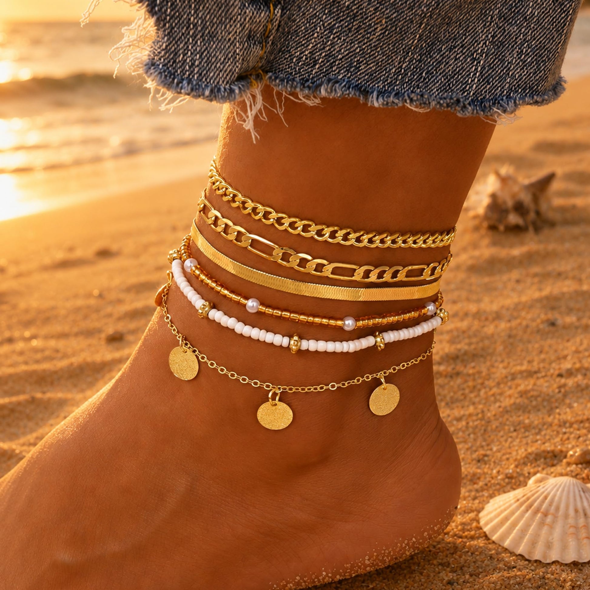Gold Cuban Link Anklet Stack | The Nichole Collection