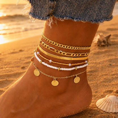 Gold Cuban Link Anklet Stack | The Nichole Collection