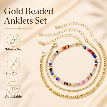 Gold Cuban Link Anklet Stack The Nichole Collection
