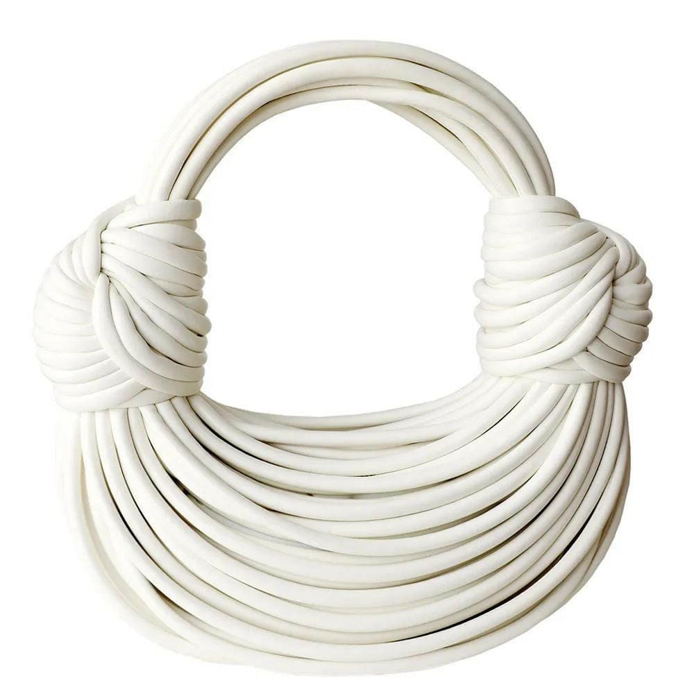 Gold Handwoven Noodle Bag - Stylish PU & Polyester Tote - Clearance Vegan Leather White Vegan Leather