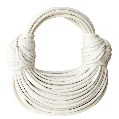 Gold Handwoven Noodle Bag - Stylish PU & Polyester Tote - Clearance Vegan Leather White Vegan Leather