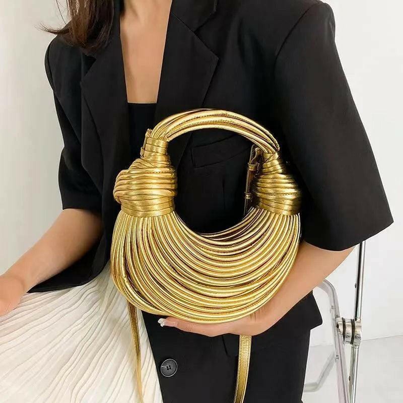 Gold Handwoven Noodle Bag - Stylish PU & Polyester Tote - Clearance Vegan Leather Vegan Leather
