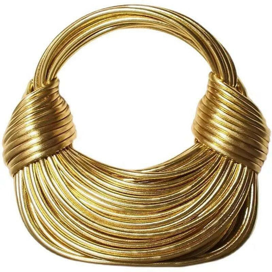Gold Handwoven Noodle Bag - Stylish PU & Polyester Tote - Clearance Vegan Leather Vegan Leather