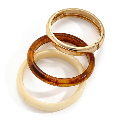 Gold Stackable Bangle Set 3 Brown resin bangles The Nichole Collection