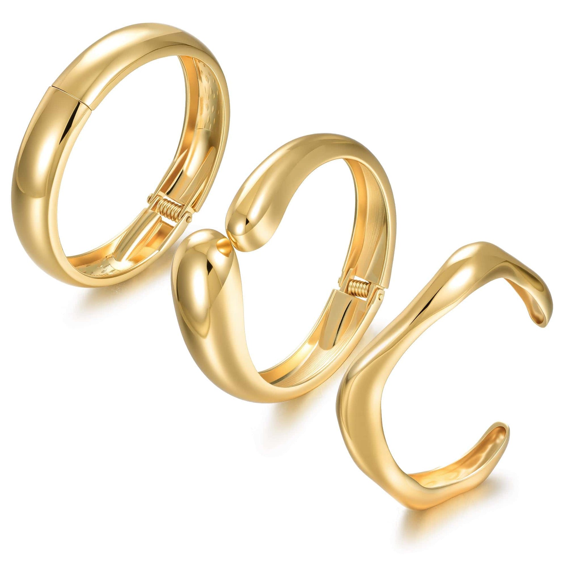 Gold Stackable Bangle Set Chunky gold wave bangles The Nichole Collection