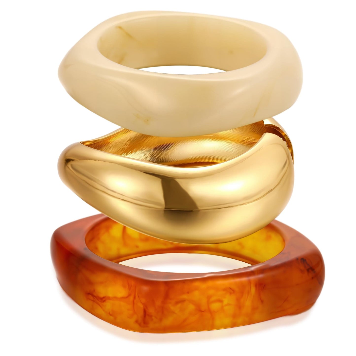 Gold Stackable Bangle Set A8-Brown acrylic & gold The Nichole Collection