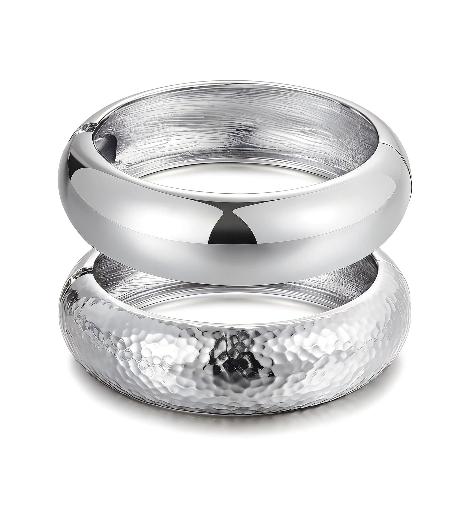 Gold Stackable Bangle Set 2 Silver hammered bangles The Nichole Collection