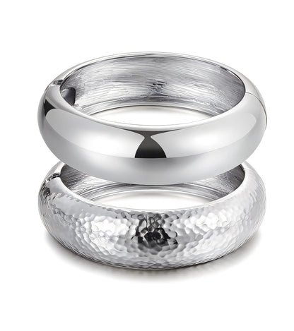 Gold Stackable Bangle Set 2 Silver hammered bangles The Nichole Collection