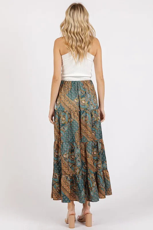 Green Paisley Patchwork Print Satin Maxi Skirt Maxi Skirts The Nichole Collection - Official Site