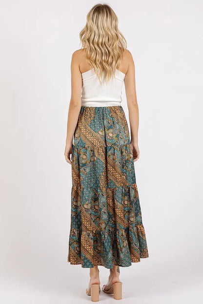 Green Paisley Patchwork Print Satin Maxi Skirt Maxi Skirts The Nichole Collection - Official Site