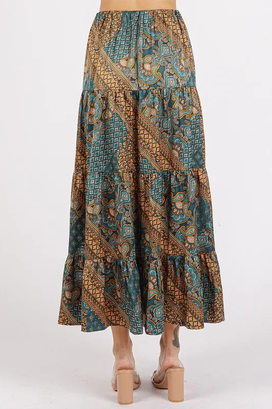 Green Paisley Patchwork Print Satin Maxi Skirt Maxi Skirts The Nichole Collection - Official Site