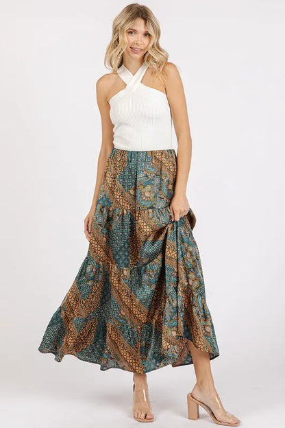 Green Paisley Patchwork Print Satin Maxi Skirt Maxi Skirts The Nichole Collection - Official Site