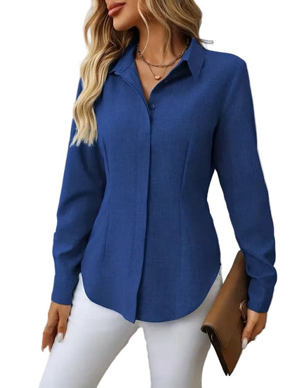 H-Fit Form Fitting Single-Breasted Long Sleeve Shirt True Blue / M Shirts & Tops The Nichole Collection - Official Site