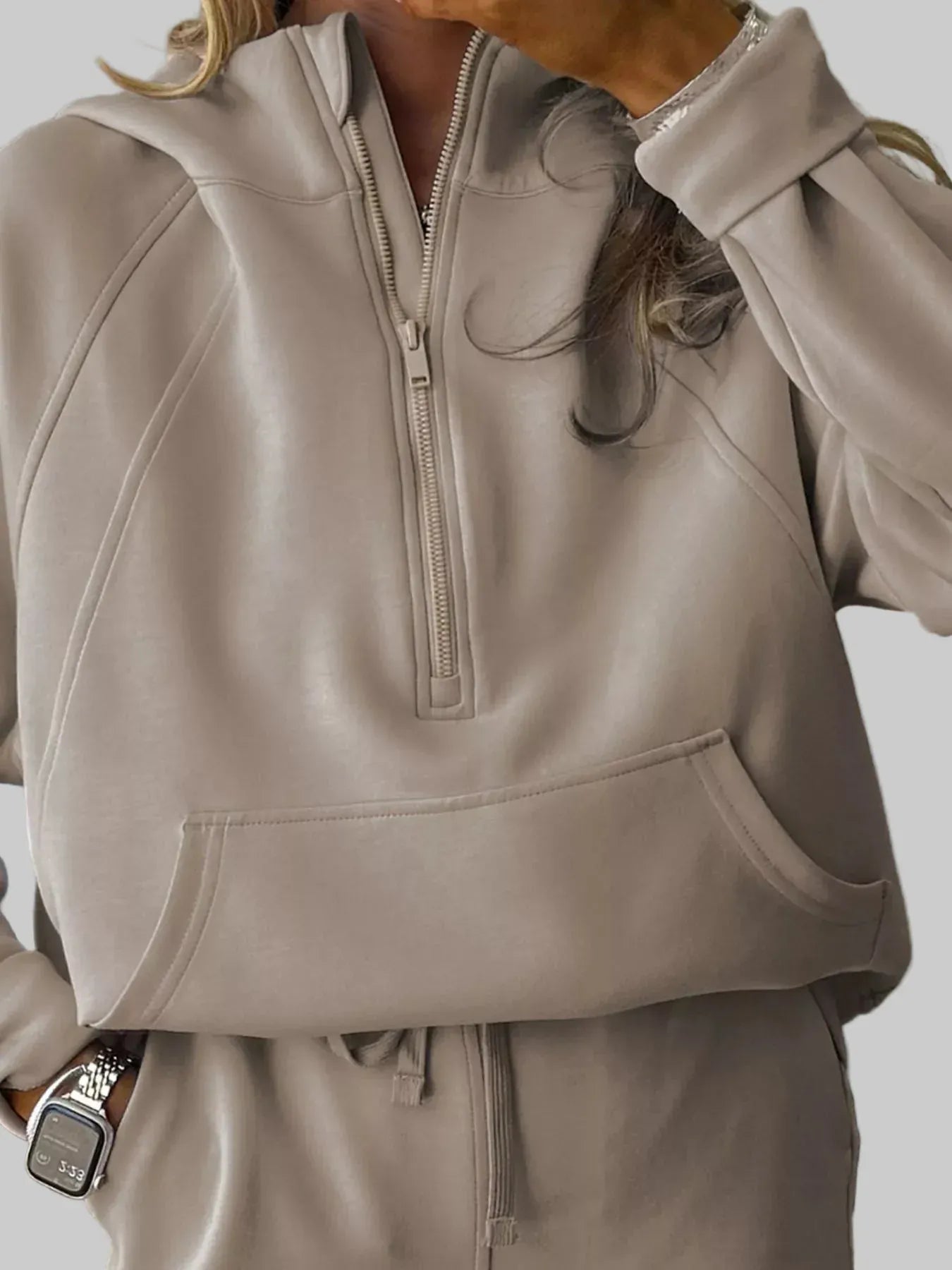 Half Zip Long Sleeve Hoodie and Pants 2pcs Outfit Women's Sets The Nichole Collection