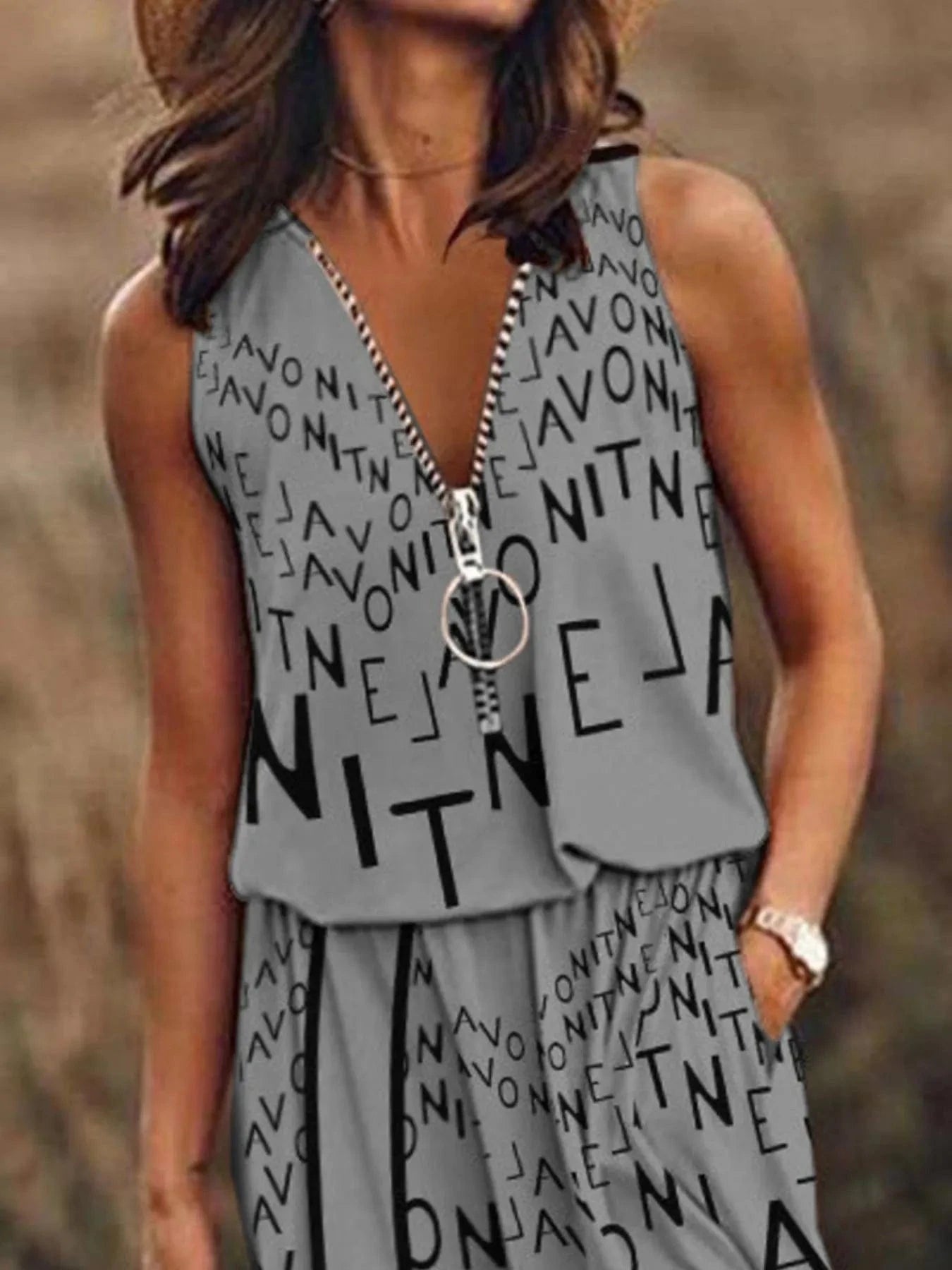Half Zip Sleeveless Maxi Dress with Side Slit Dresses The Nichole Collection