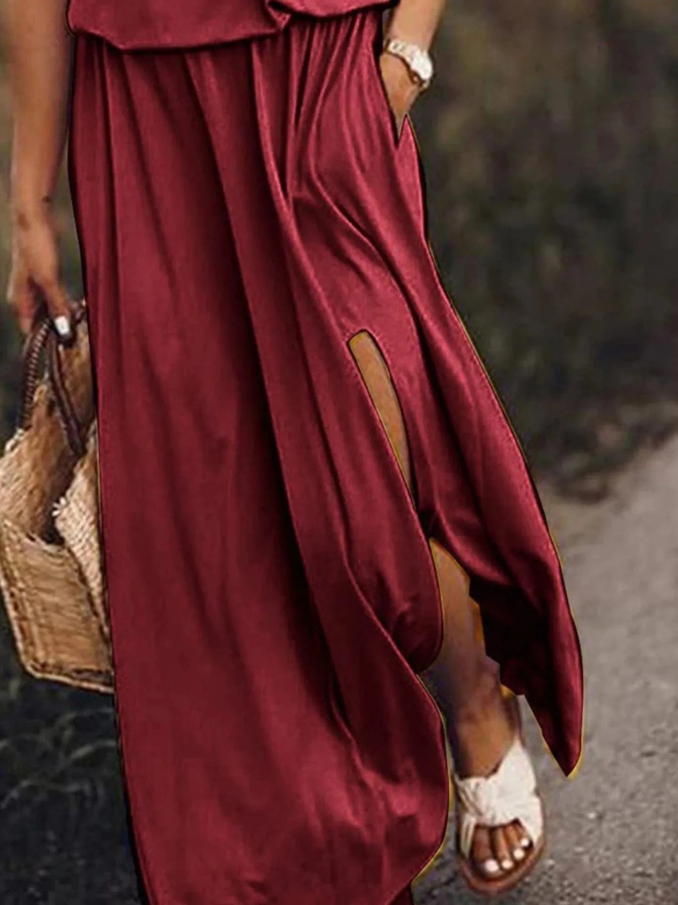 Half Zip Sleeveless Maxi Dress with Side Slit Dresses The Nichole Collection