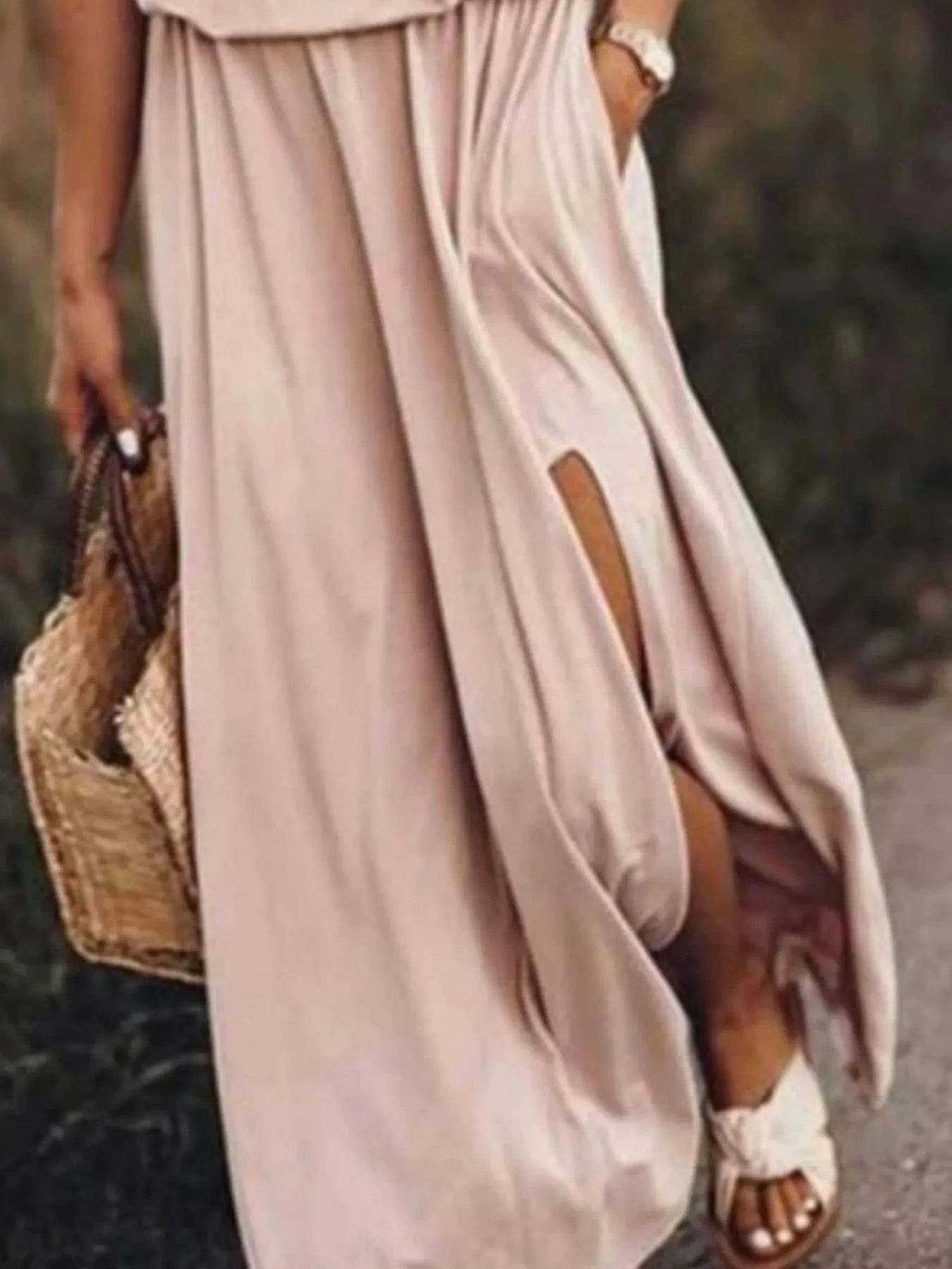Half Zip Sleeveless Maxi Dress with Side Slit Dresses The Nichole Collection