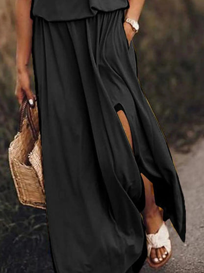 Half Zip Sleeveless Maxi Dress with Side Slit Dresses The Nichole Collection