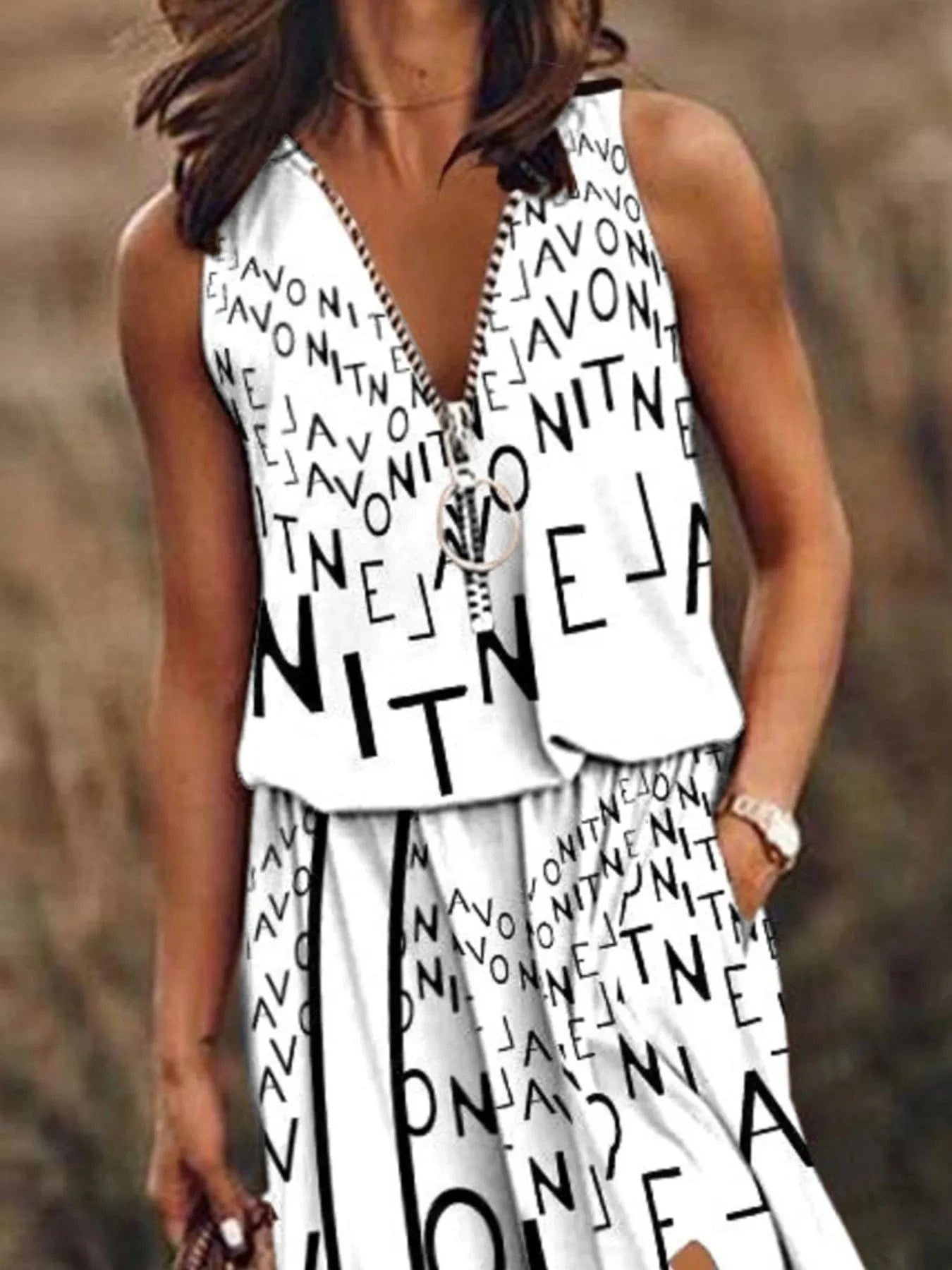 Half Zip Sleeveless Maxi Dress with Side Slit Dresses The Nichole Collection