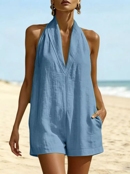 Halter Neck Romper with Pockets Sky Blue / S The Nichole Collection - Official Site
