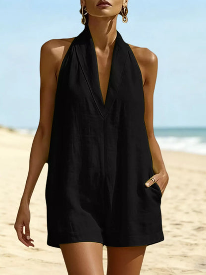 Halter Neck Romper with Pockets Black / S The Nichole Collection - Official Site