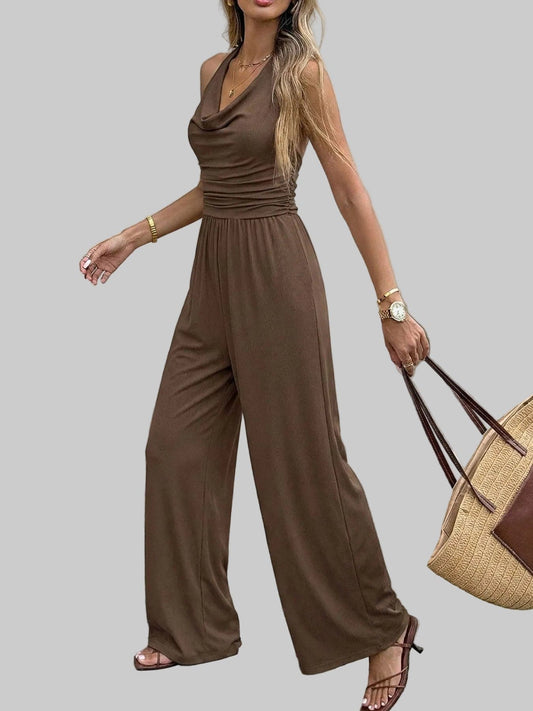 Halter Neck Wide Leg Jumpsuit Brown / S The Nichole Collection
