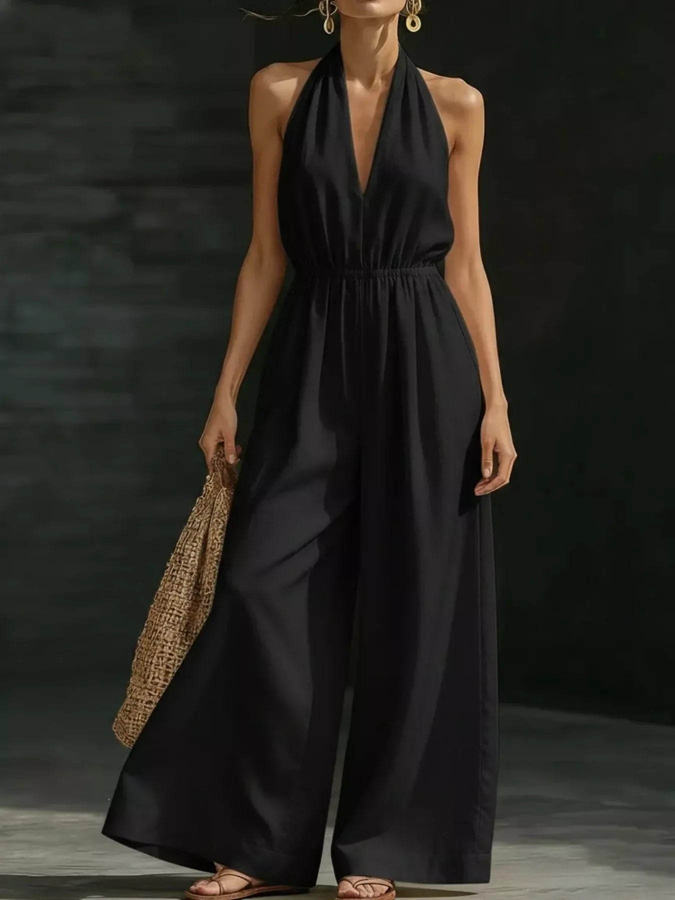 Halter Neck Wide-Leg Jumpsuit Black / S The Nichole Collection
