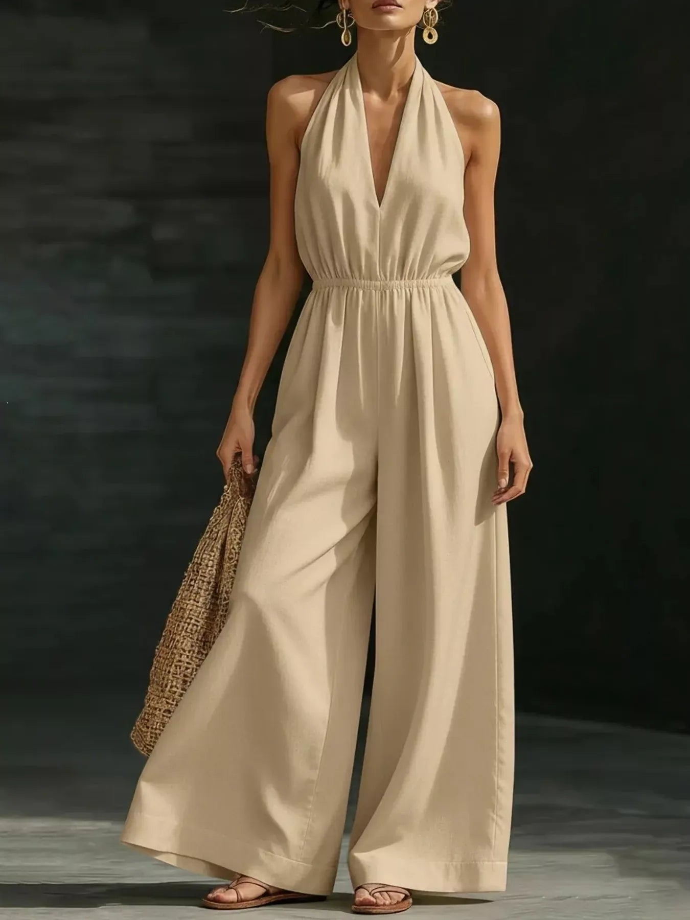 Halter Neck Wide-Leg Jumpsuit Apricot / S The Nichole Collection