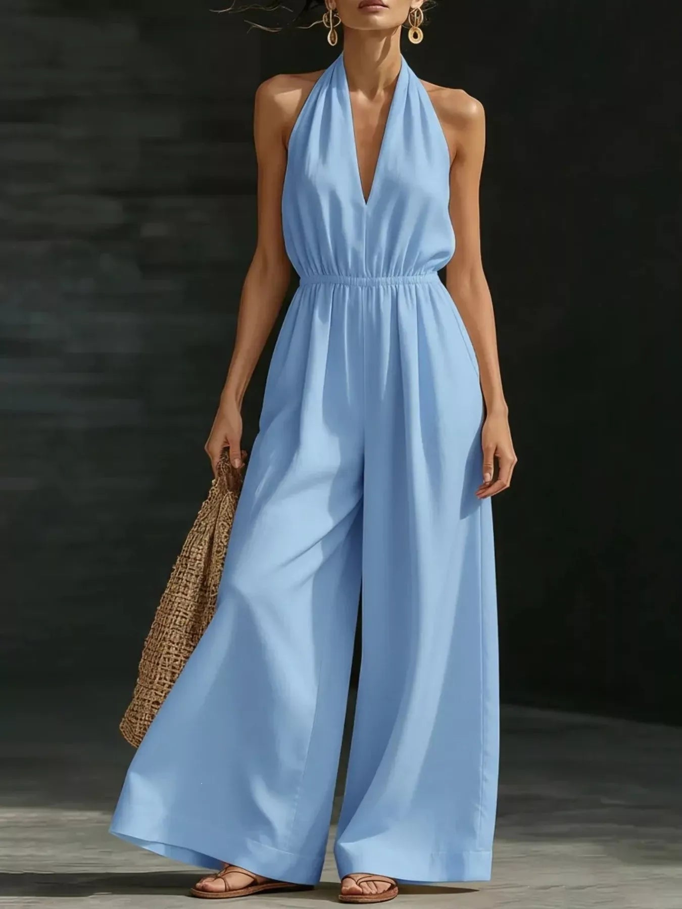Halter Neck Wide-Leg Jumpsuit Sky Blue / S The Nichole Collection