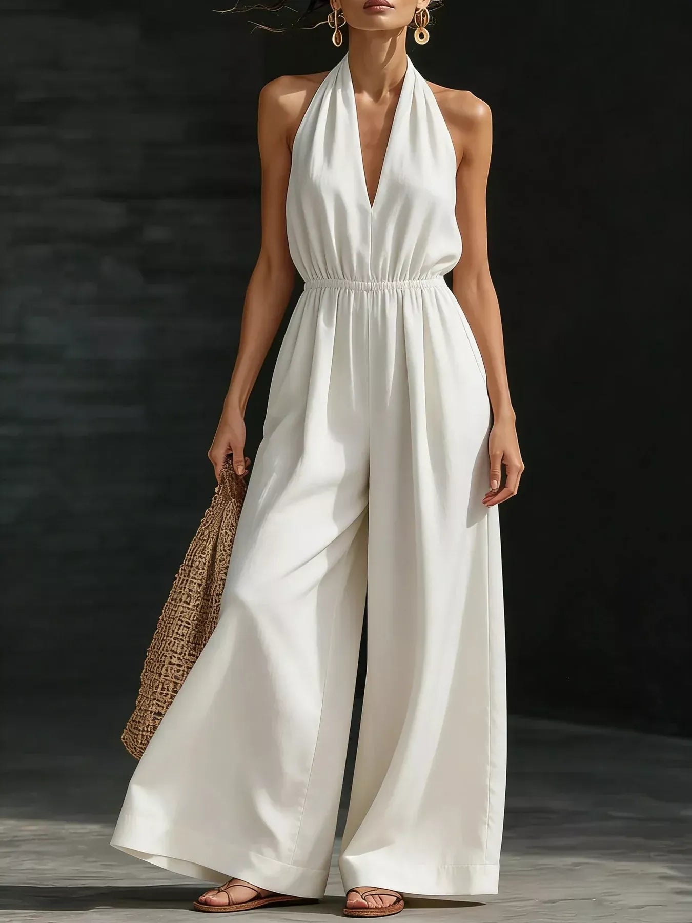 Halter Neck Wide-Leg Jumpsuit White / S The Nichole Collection