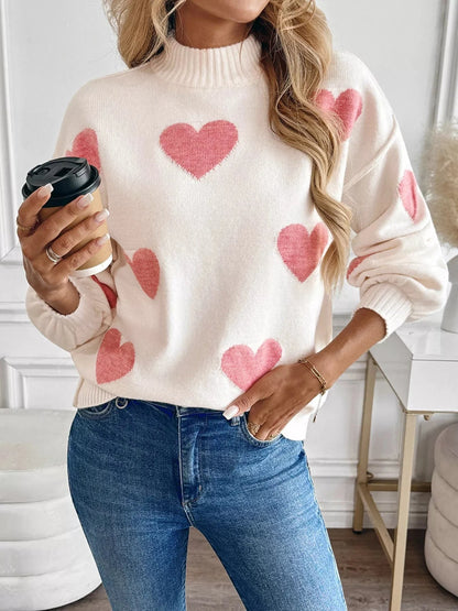 Heart Mock Neck Long Sleeve Sweater The Nichole Collection