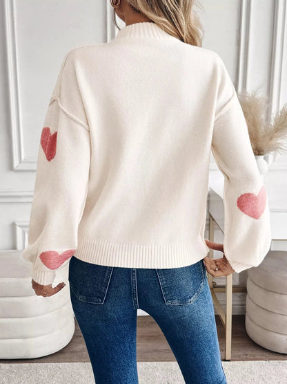 Heart Mock Neck Long Sleeve Sweater The Nichole Collection