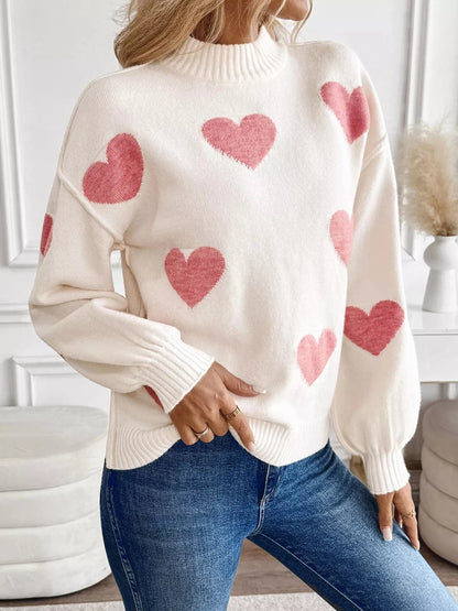 Heart Mock Neck Long Sleeve Sweater The Nichole Collection