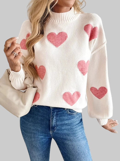 Heart Mock Neck Long Sleeve Sweater Pale Blush / S The Nichole Collection