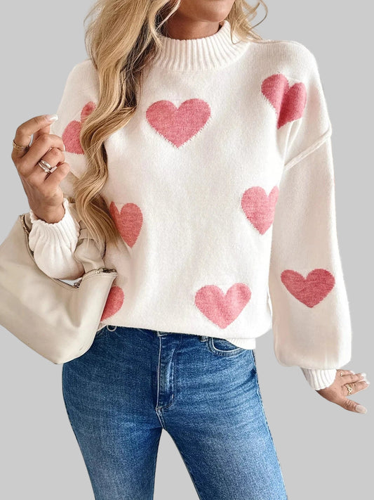 Heart Mock Neck Long Sleeve Sweater Pale Blush / S The Nichole Collection