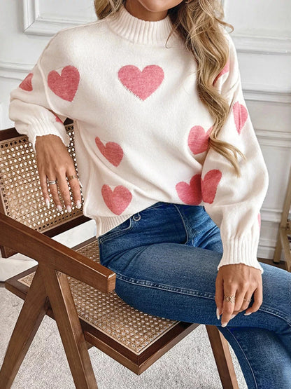 Heart Mock Neck Long Sleeve Sweater The Nichole Collection