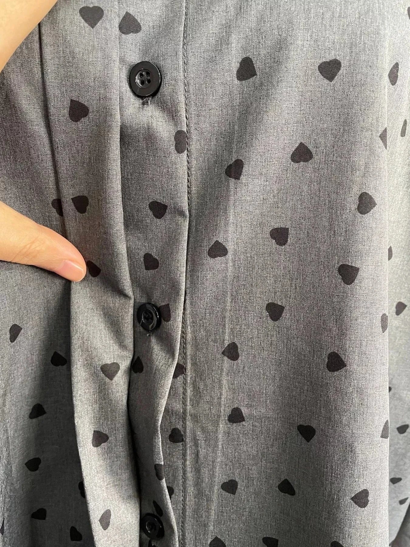 Heart Print Button Up Flounce Sleeve Shirt Shirts & Tops The Nichole Collection