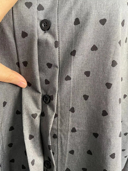 Heart Print Button Up Flounce Sleeve Shirt Shirts & Tops The Nichole Collection