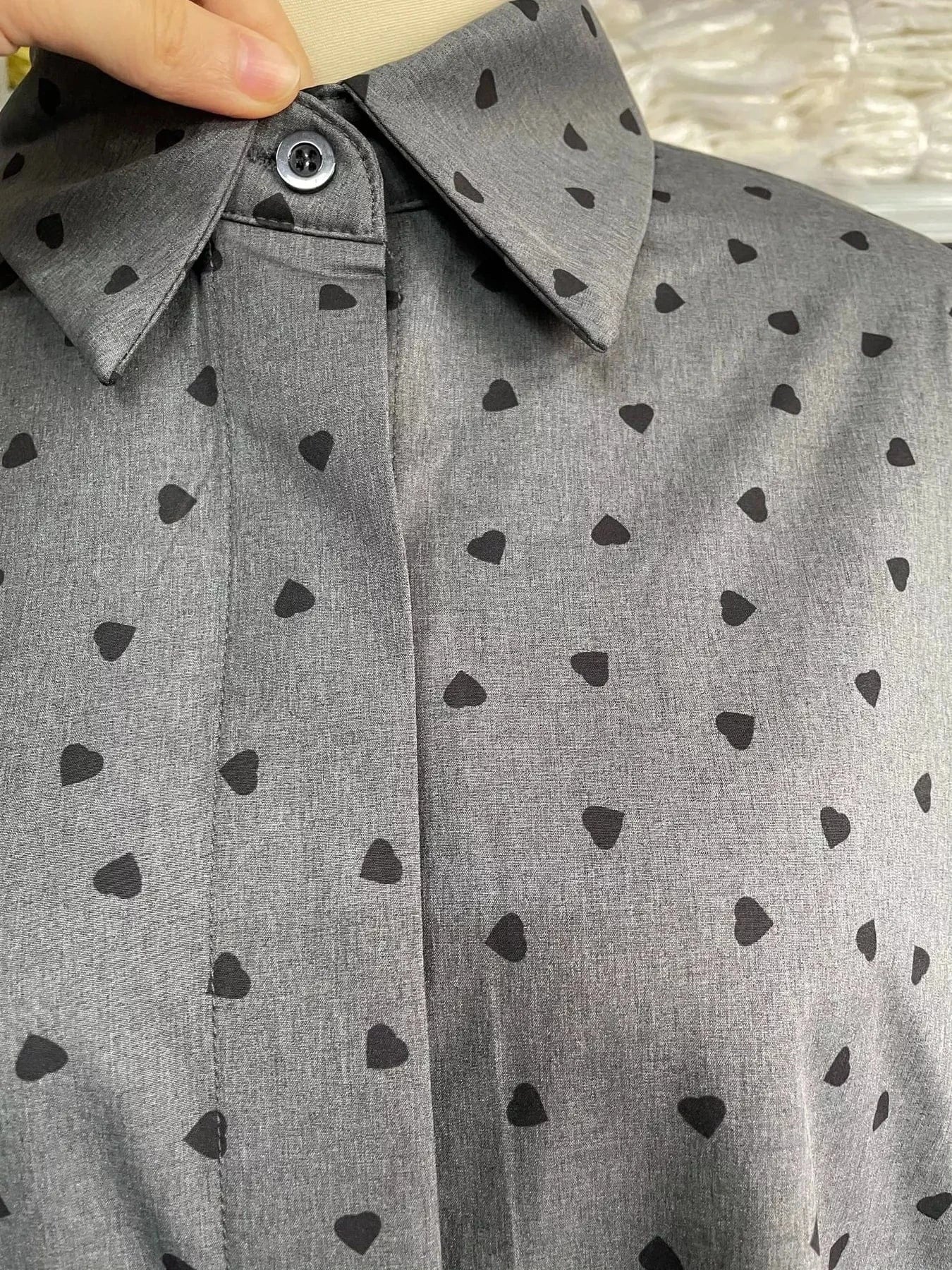 Heart Print Button Up Flounce Sleeve Shirt Shirts & Tops The Nichole Collection