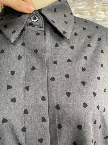 Heart Print Button Up Flounce Sleeve Shirt Shirts & Tops The Nichole Collection